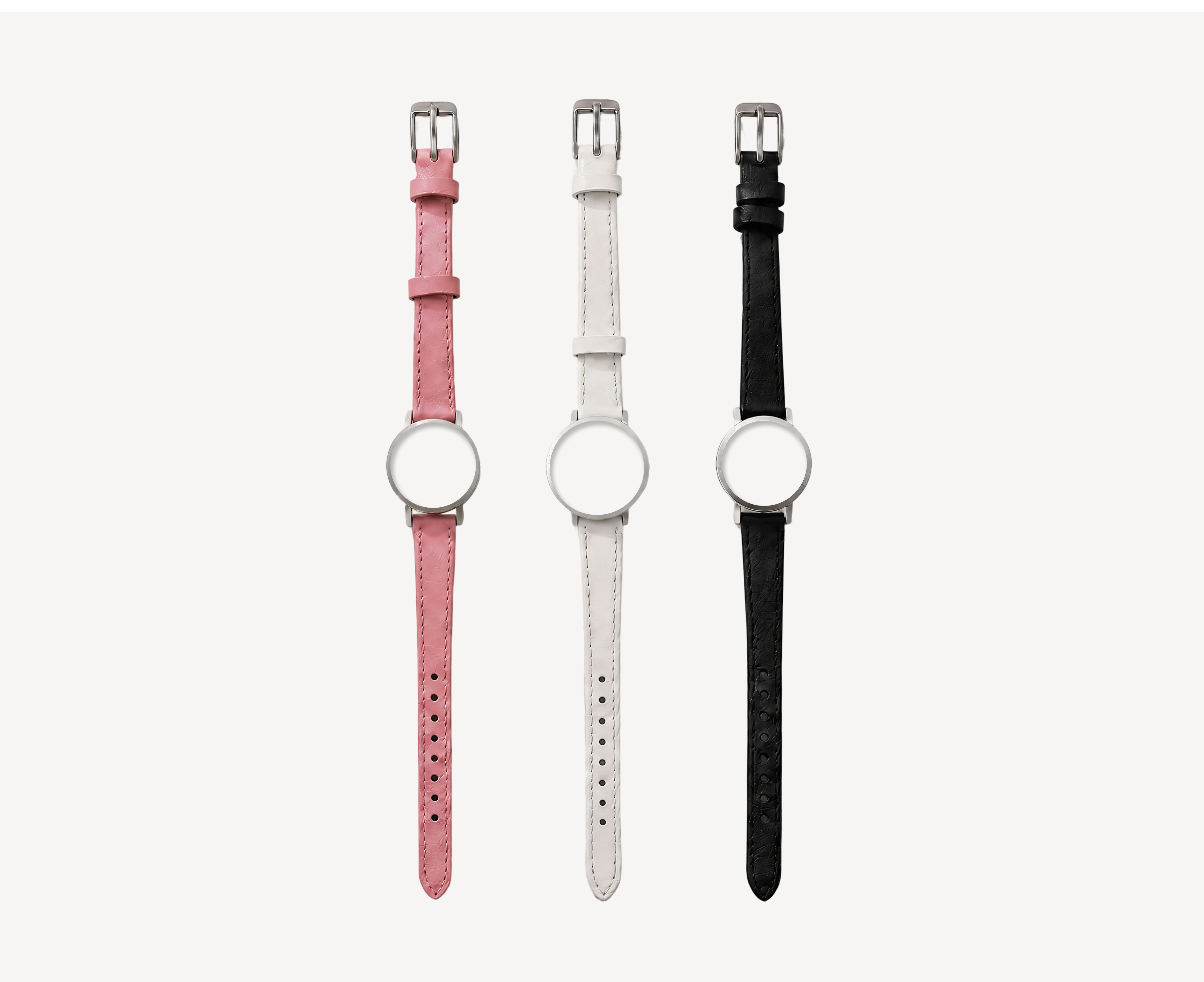 Leather watch straps 12mm for round case — pink, white and black options with silver hardware for Christopher Butendorff modular watches