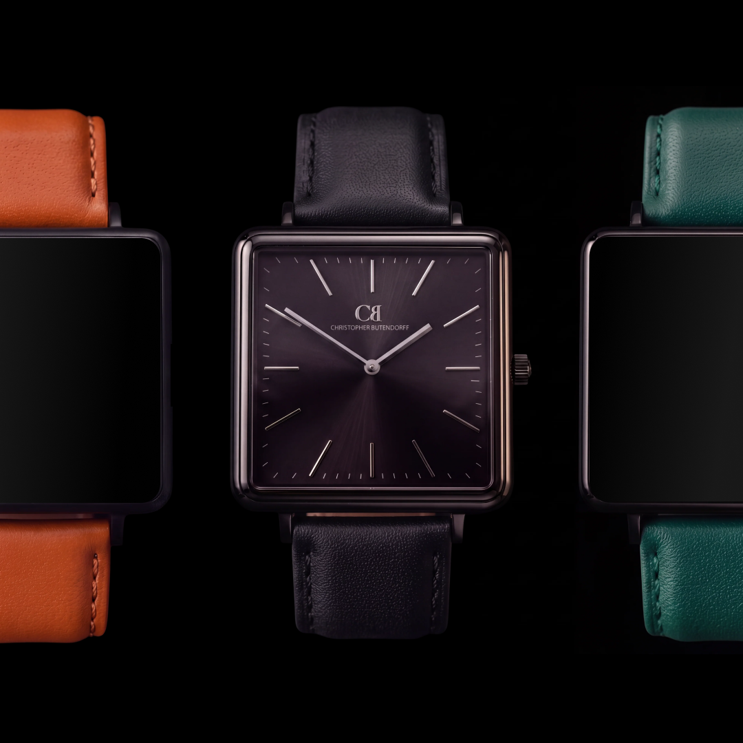 Elegans Modern Onyx Black — Swiss Made Modular Watch with Interchangeable Leather Straps