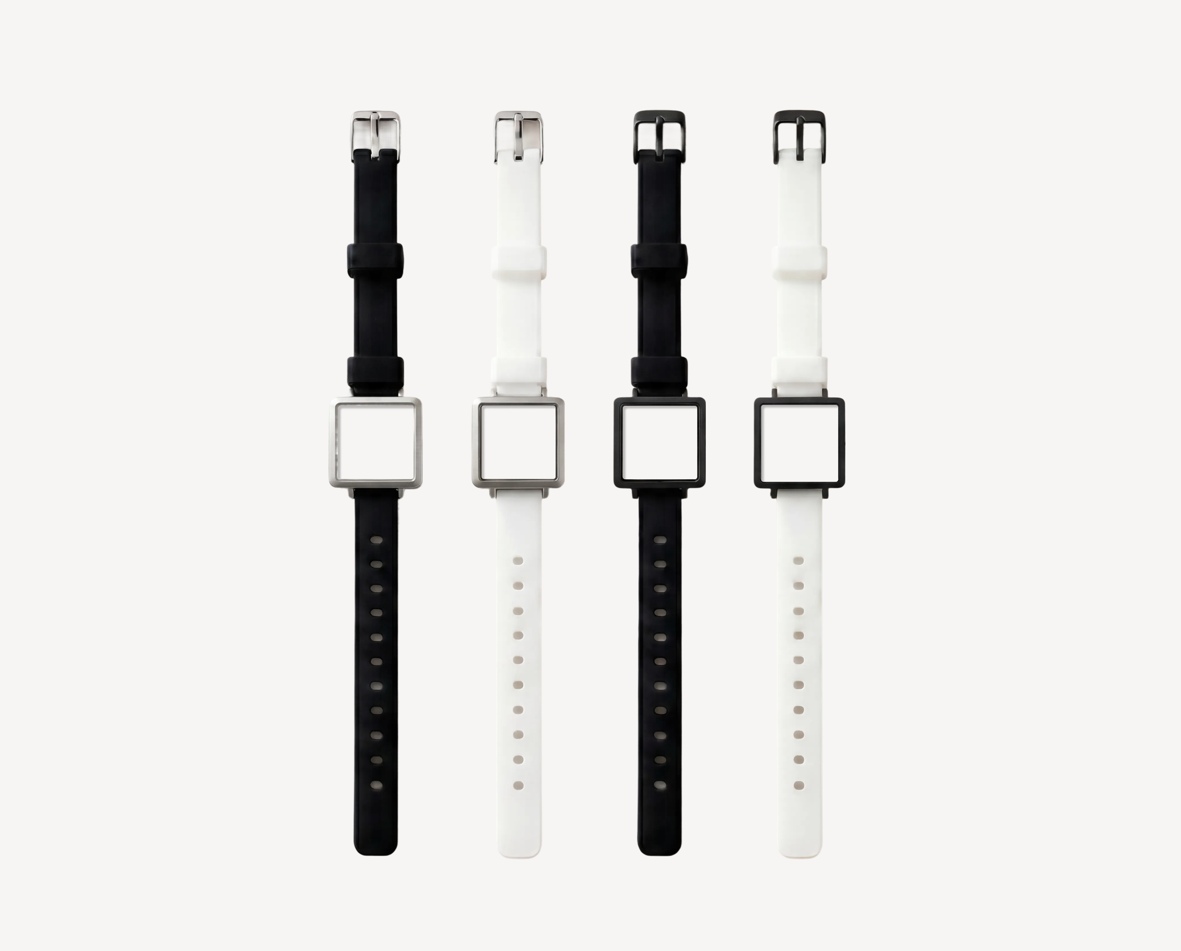 Sport PVC watch straps 12mm for square case — black and white options with silver and black hardware for Christopher Butendorff modular watches