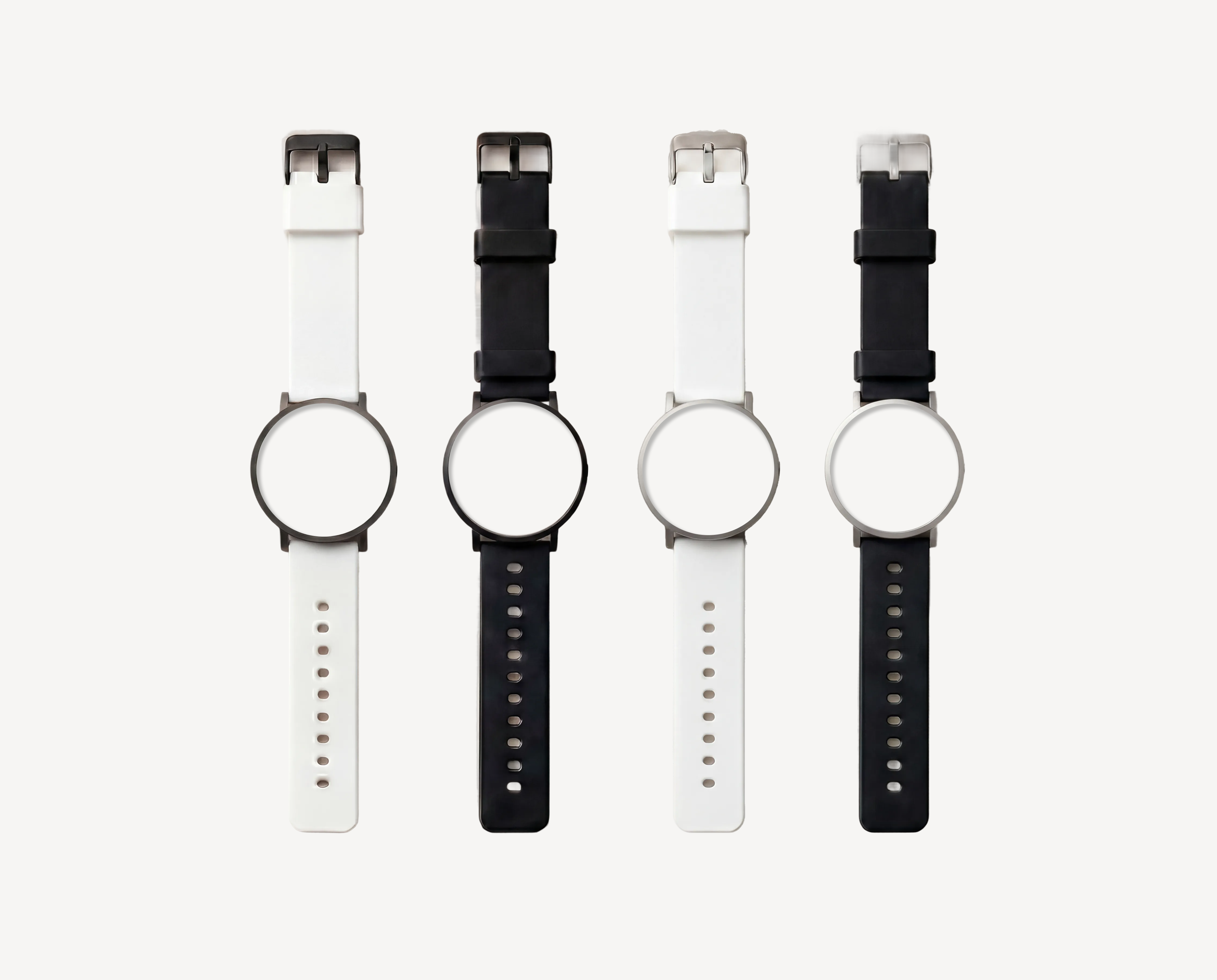 Sport PVC watch straps 20mm for round case — black and white options with silver and black hardware for Christopher Butendorff modular watches