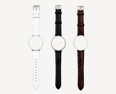 Leather watch straps 20mm for round case — white, black and brown options with silver hardware for Christopher Butendorff modular watches