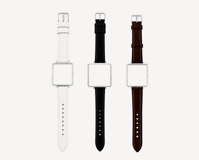 Leather watch straps 20mm for square case — white, black and brown options with silver hardware for Christopher Butendorff modular watches
