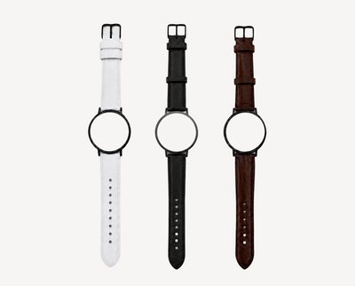 Leather watch straps 20mm for round case — white, black and brown options with black hardware for Christopher Butendorff modular watches