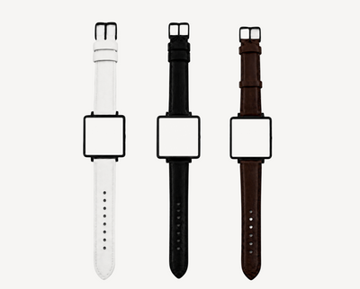 Leather watch straps 20mm for square case — white, black and brown options with black hardware for Christopher Butendorff modular watches