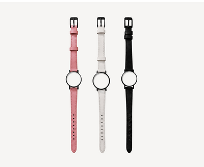 Leather watch straps 12mm for round case — pink, white and black options with black hardware for Christopher Butendorff modular watches
