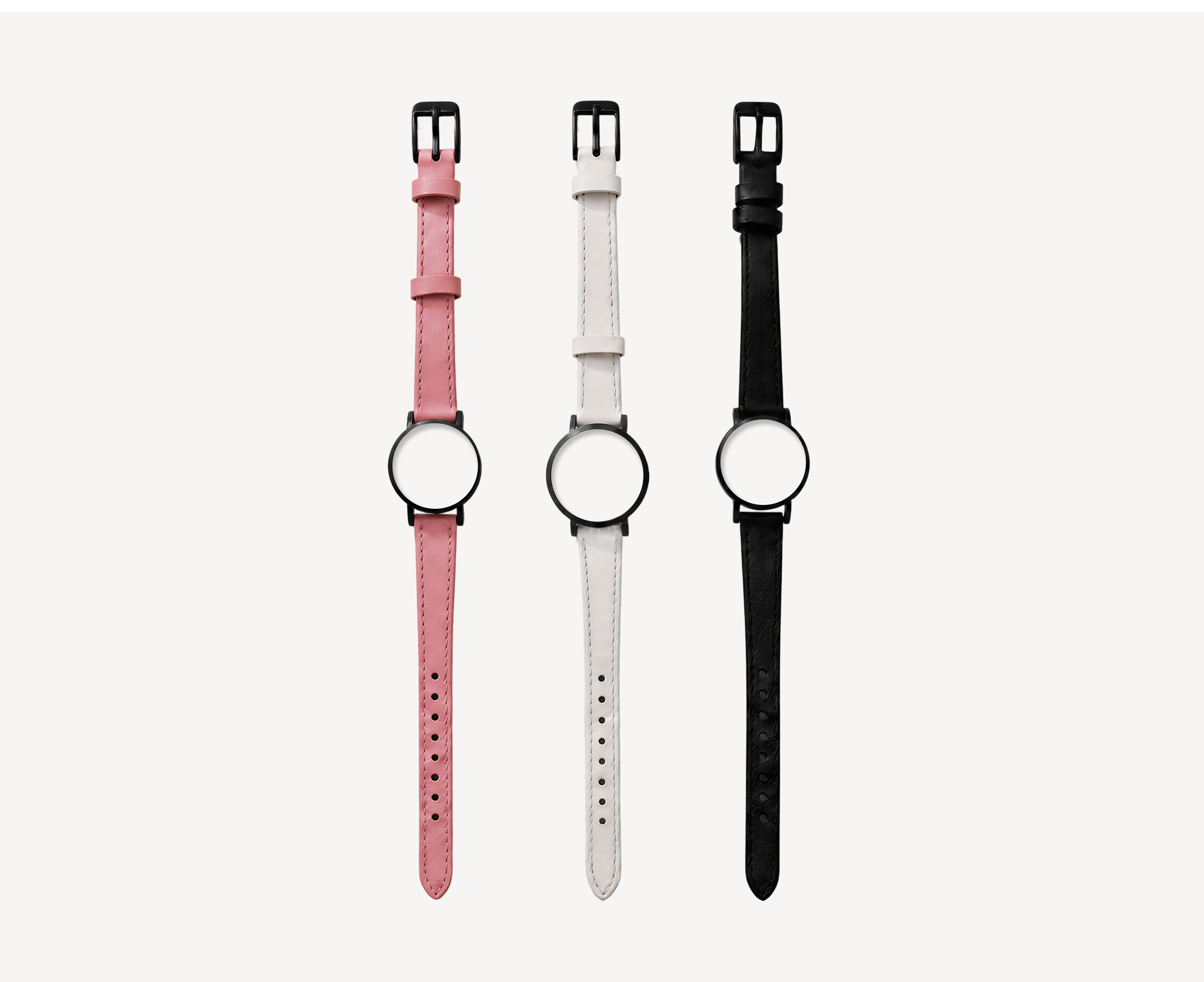 Leather watch straps 12mm for round case — pink, white and black options with black hardware for Christopher Butendorff modular watches