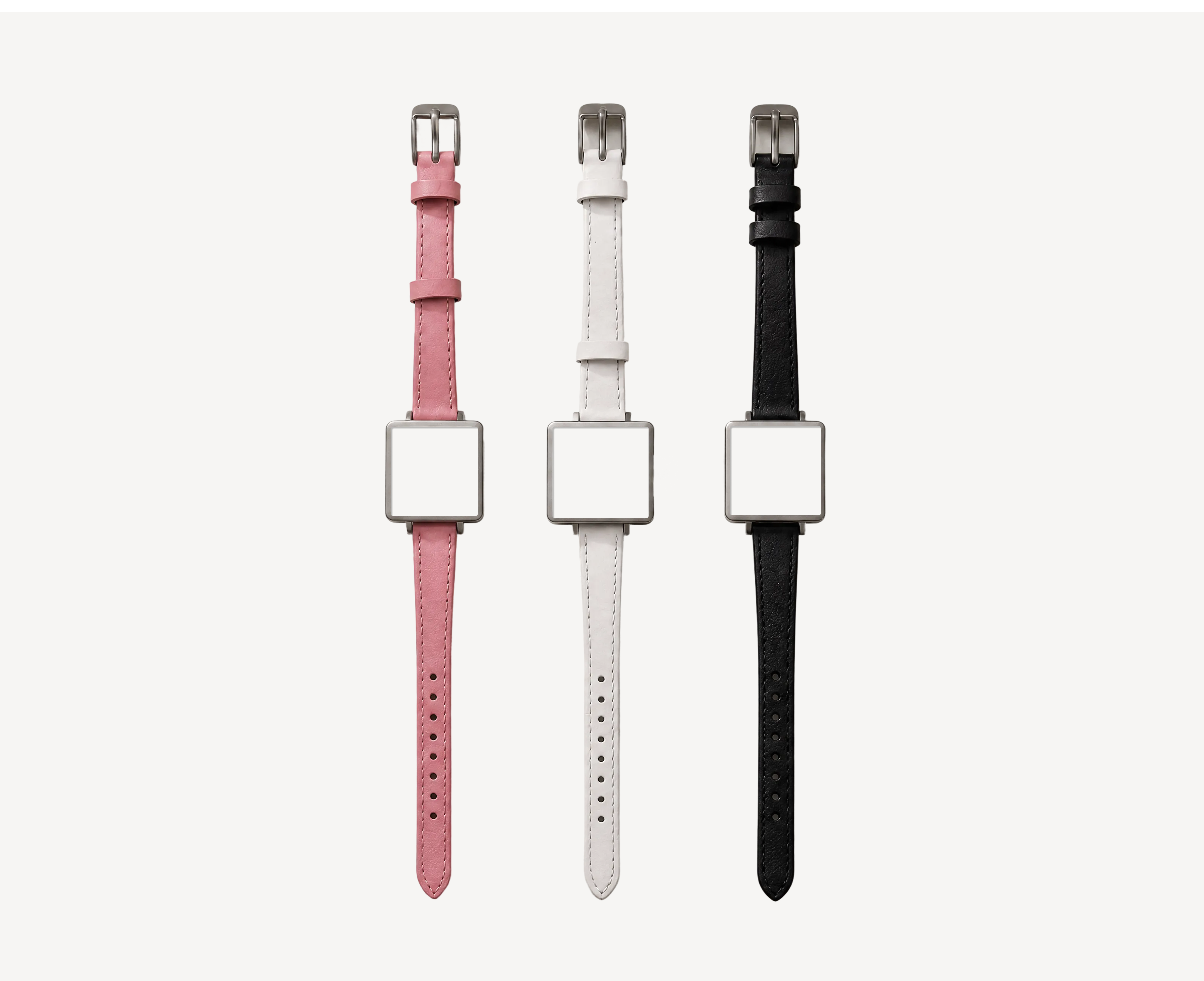 Leather watch straps 12mm for square case — pink, white and black options with silver hardware for Christopher Butendorff modular watches