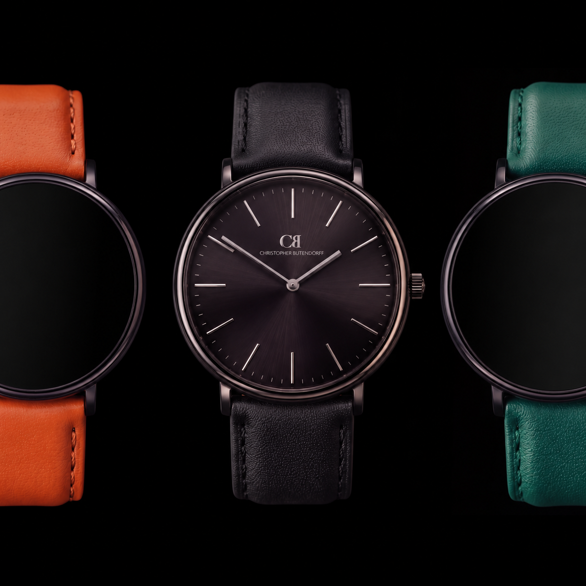 Elegans Timeless Onyx Black — Swiss Made Modular Watch with Interchangeable Leather Straps